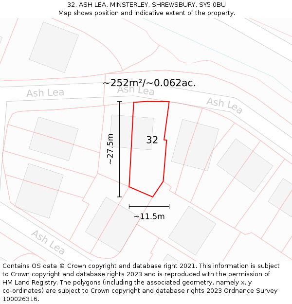32, ASH LEA, MINSTERLEY, SHREWSBURY, SY5 0BU: Plot and title map