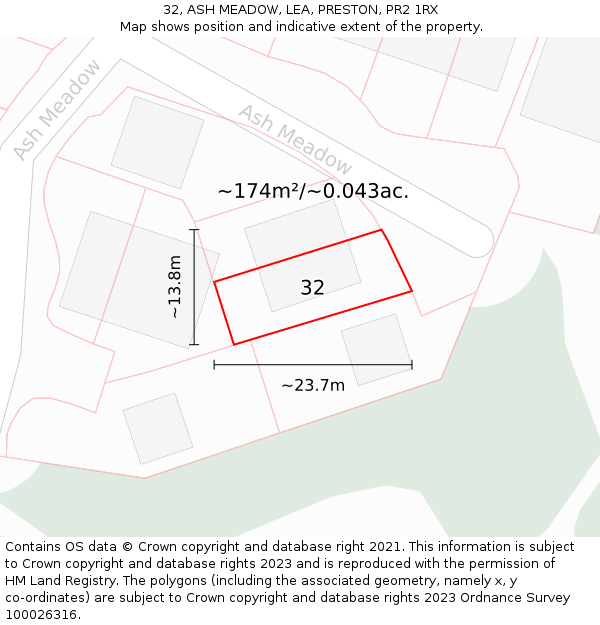 32, ASH MEADOW, LEA, PRESTON, PR2 1RX: Plot and title map