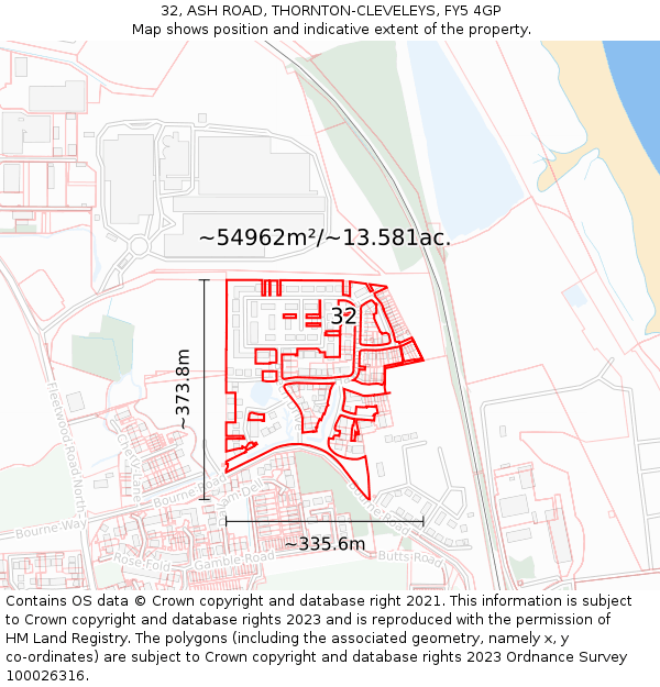 32, ASH ROAD, THORNTON-CLEVELEYS, FY5 4GP: Plot and title map