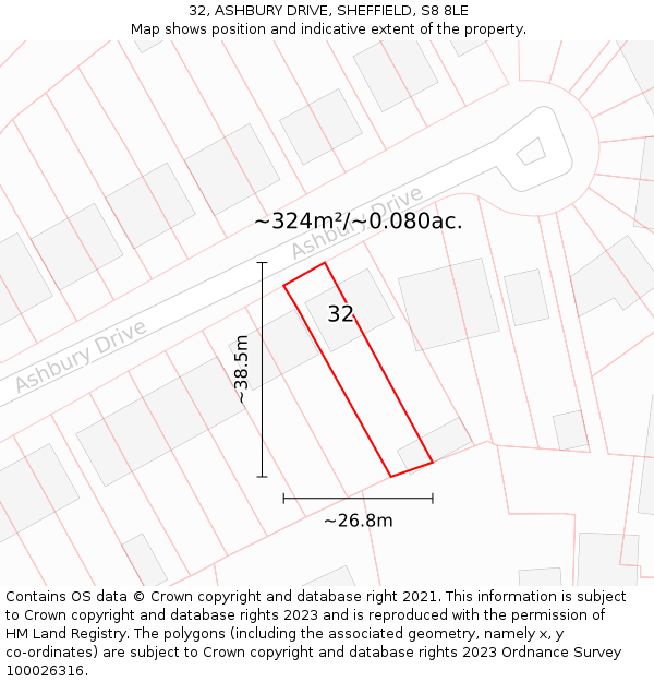 32, ASHBURY DRIVE, SHEFFIELD, S8 8LE: Plot and title map