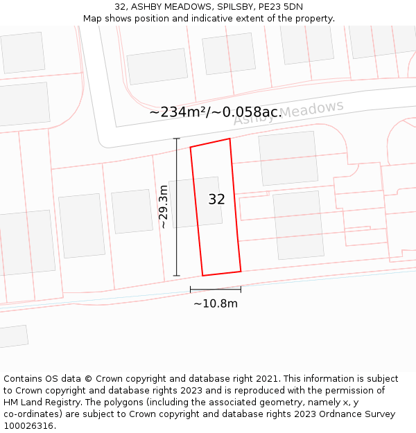 32, ASHBY MEADOWS, SPILSBY, PE23 5DN: Plot and title map