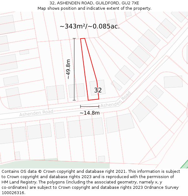 32, ASHENDEN ROAD, GUILDFORD, GU2 7XE: Plot and title map
