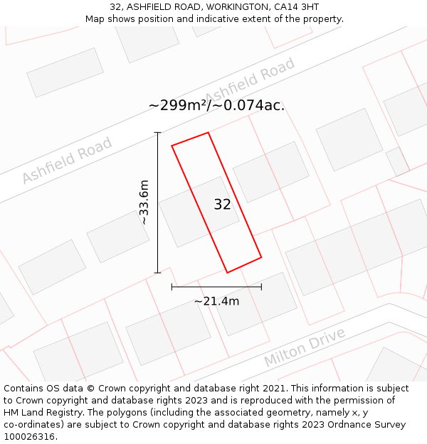 32, ASHFIELD ROAD, WORKINGTON, CA14 3HT: Plot and title map
