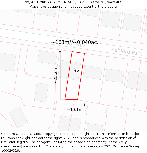 32, ASHFORD PARK, CRUNDALE, HAVERFORDWEST, SA62 4FG: Plot and title map