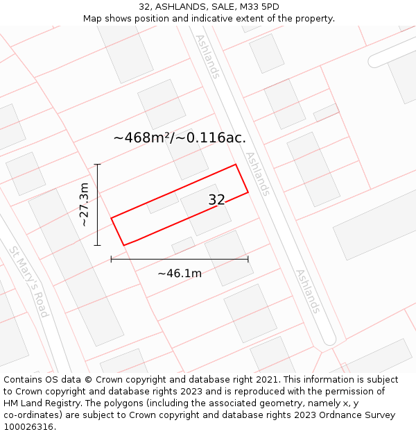 32, ASHLANDS, SALE, M33 5PD: Plot and title map