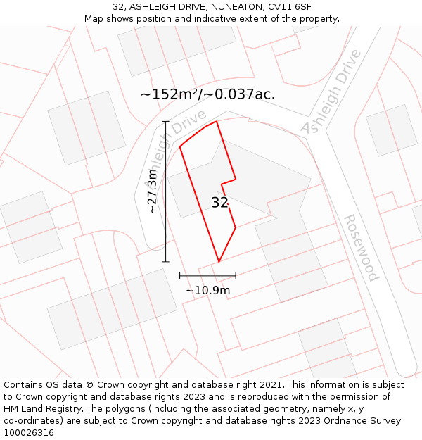 32, ASHLEIGH DRIVE, NUNEATON, CV11 6SF: Plot and title map