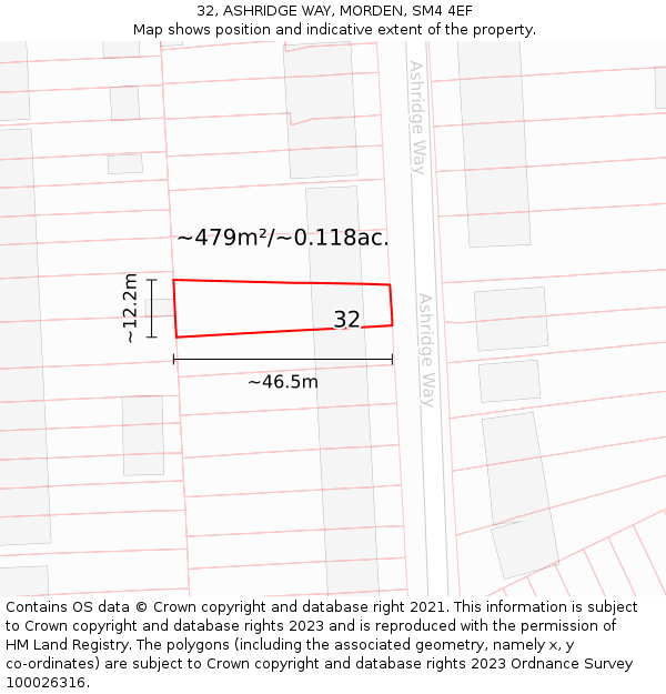 32, ASHRIDGE WAY, MORDEN, SM4 4EF: Plot and title map