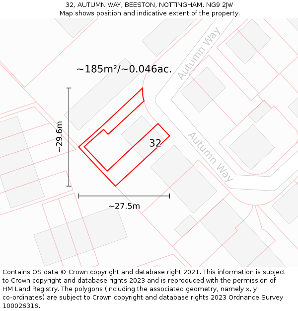 32, AUTUMN WAY, BEESTON, NOTTINGHAM, NG9 2JW: Plot and title map