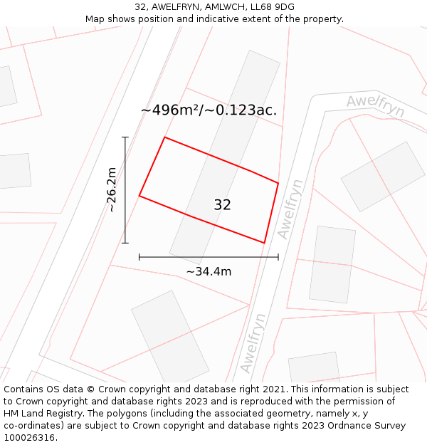 32, AWELFRYN, AMLWCH, LL68 9DG: Plot and title map