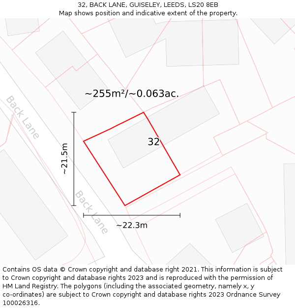 32, BACK LANE, GUISELEY, LEEDS, LS20 8EB: Plot and title map