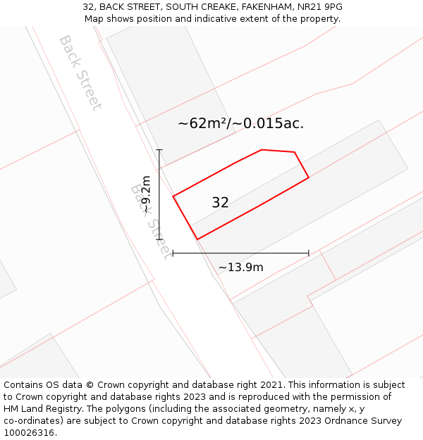 32, BACK STREET, SOUTH CREAKE, FAKENHAM, NR21 9PG: Plot and title map