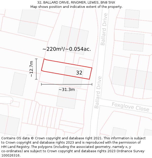 32, BALLARD DRIVE, RINGMER, LEWES, BN8 5NX: Plot and title map