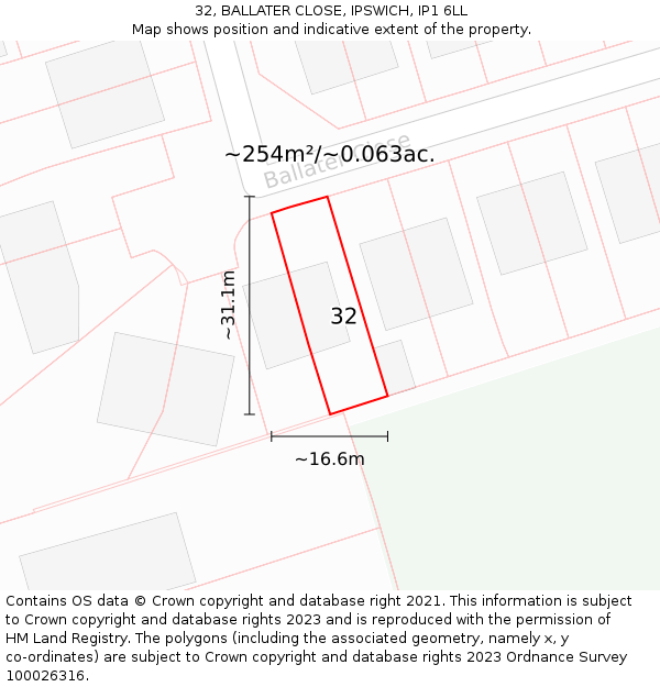 32, BALLATER CLOSE, IPSWICH, IP1 6LL: Plot and title map
