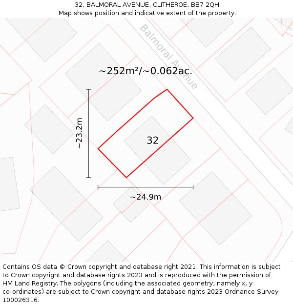 32, BALMORAL AVENUE, CLITHEROE, BB7 2QH: Plot and title map