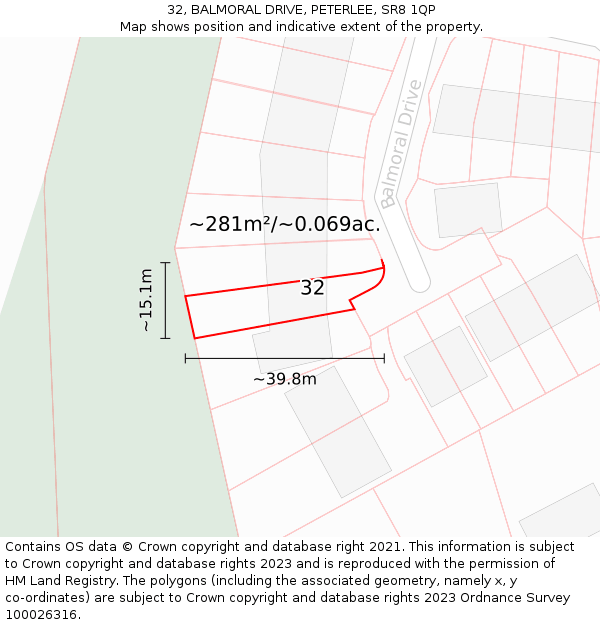 32, BALMORAL DRIVE, PETERLEE, SR8 1QP: Plot and title map