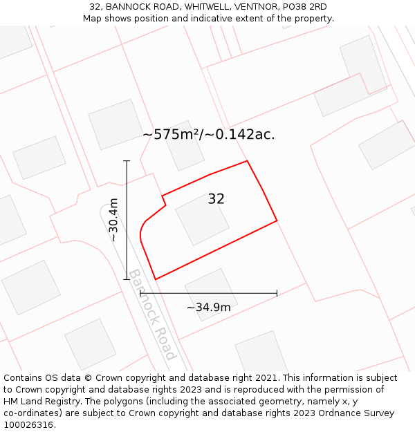 32, BANNOCK ROAD, WHITWELL, VENTNOR, PO38 2RD: Plot and title map