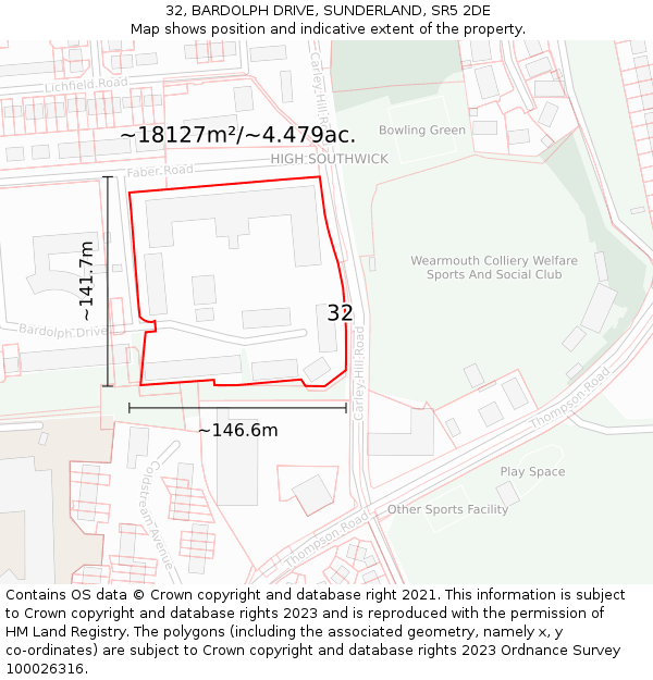 32, BARDOLPH DRIVE, SUNDERLAND, SR5 2DE: Plot and title map