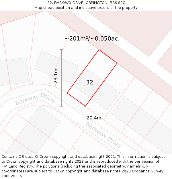 32, BARKWAY DRIVE, ORPINGTON, BR6 8PQ: Plot and title map