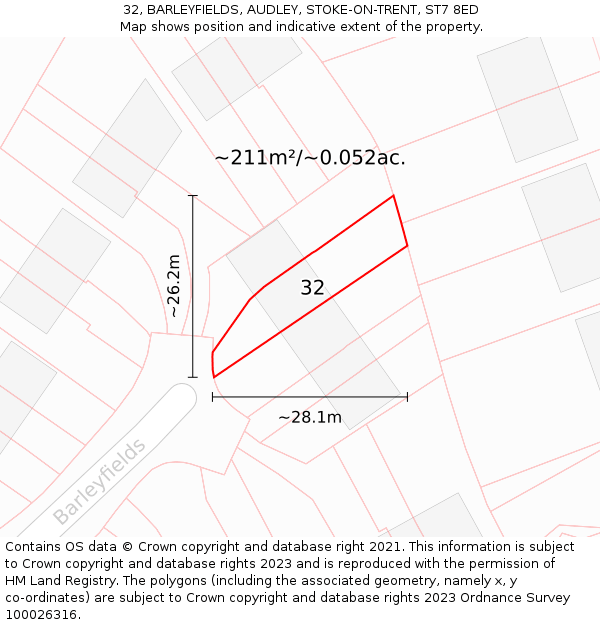 32, BARLEYFIELDS, AUDLEY, STOKE-ON-TRENT, ST7 8ED: Plot and title map