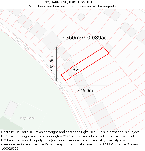32, BARN RISE, BRIGHTON, BN1 5EE: Plot and title map