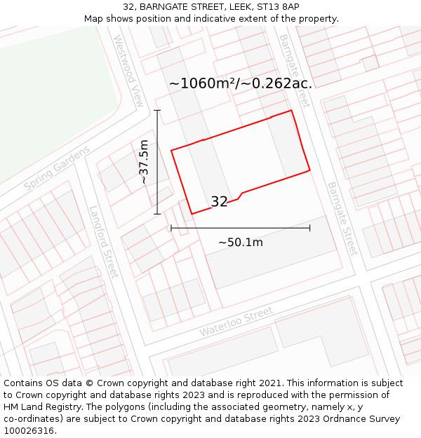 32, BARNGATE STREET, LEEK, ST13 8AP: Plot and title map