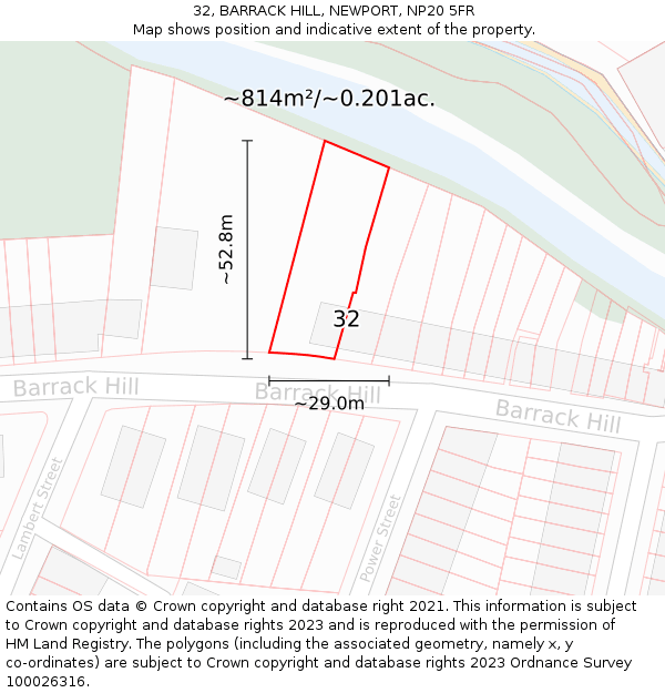 32, BARRACK HILL, NEWPORT, NP20 5FR: Plot and title map