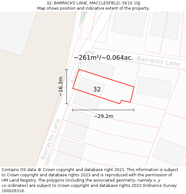 32, BARRACKS LANE, MACCLESFIELD, SK10 1QJ: Plot and title map