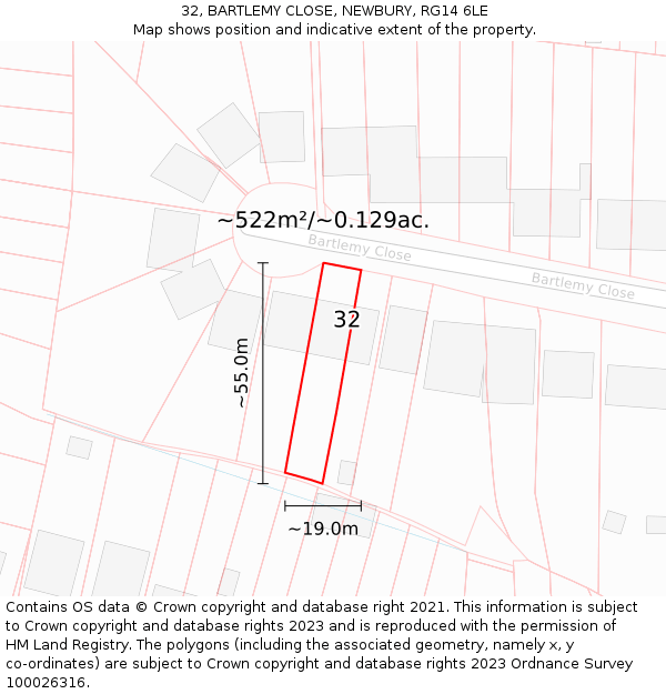 32, BARTLEMY CLOSE, NEWBURY, RG14 6LE: Plot and title map