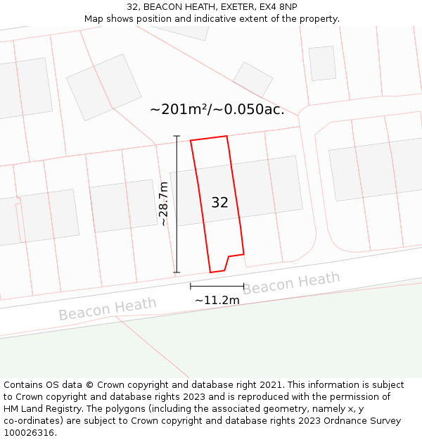 32, BEACON HEATH, EXETER, EX4 8NP: Plot and title map