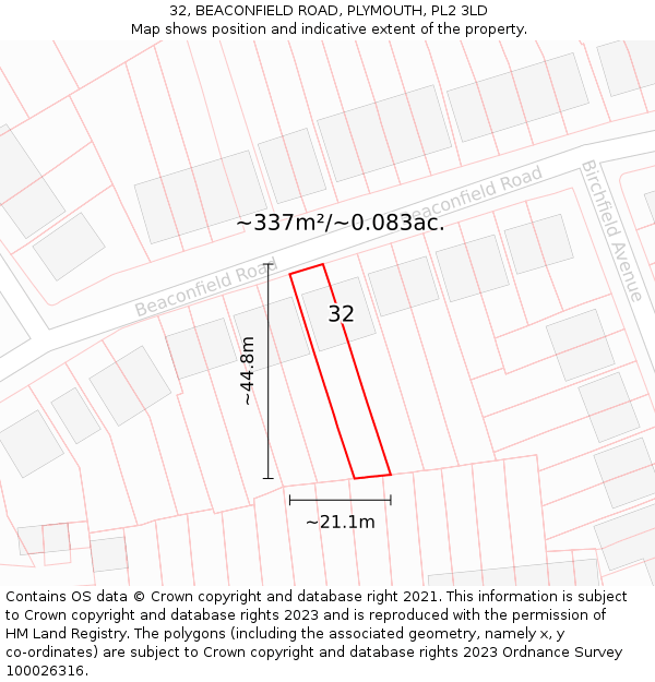 32, BEACONFIELD ROAD, PLYMOUTH, PL2 3LD: Plot and title map