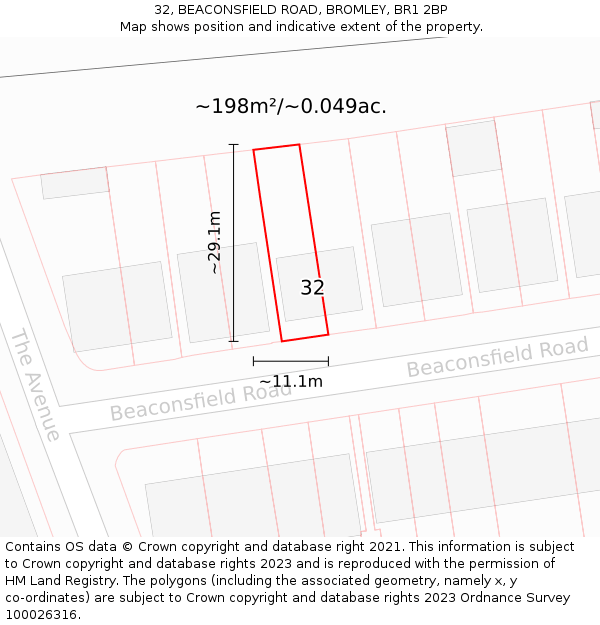 32, BEACONSFIELD ROAD, BROMLEY, BR1 2BP: Plot and title map