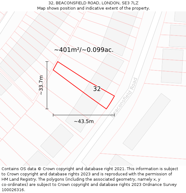 32, BEACONSFIELD ROAD, LONDON, SE3 7LZ: Plot and title map