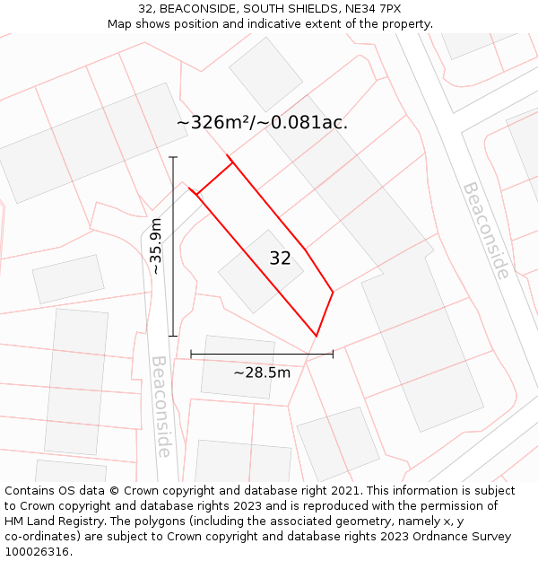 32, BEACONSIDE, SOUTH SHIELDS, NE34 7PX: Plot and title map