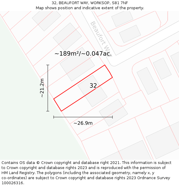 32, BEAUFORT WAY, WORKSOP, S81 7NF: Plot and title map