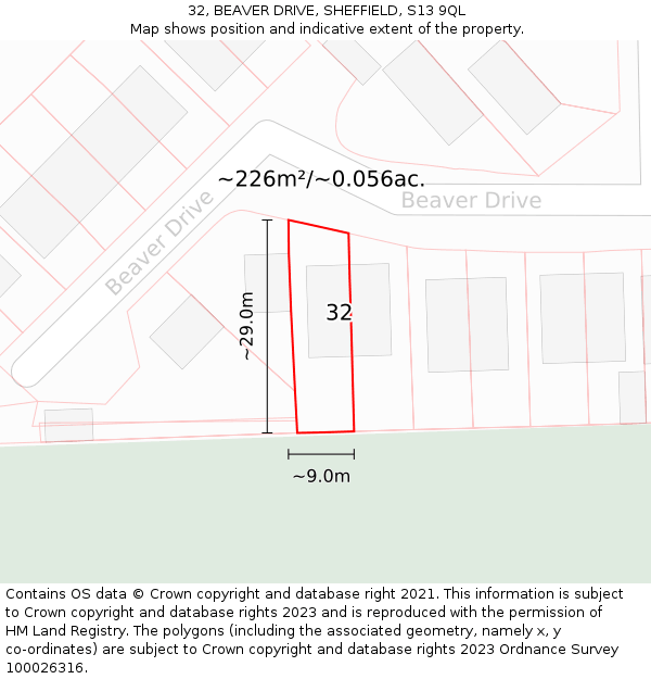 32, BEAVER DRIVE, SHEFFIELD, S13 9QL: Plot and title map