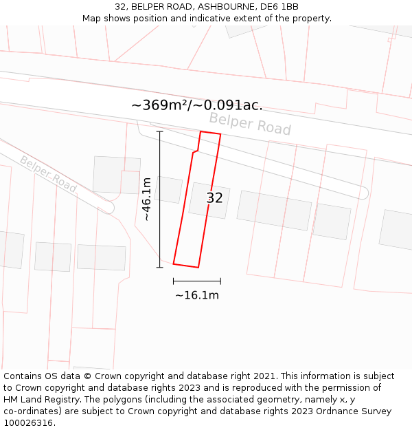 32, BELPER ROAD, ASHBOURNE, DE6 1BB: Plot and title map