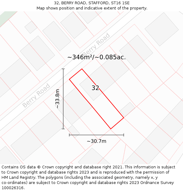 32, BERRY ROAD, STAFFORD, ST16 1SE: Plot and title map