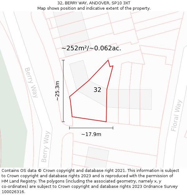 32, BERRY WAY, ANDOVER, SP10 3XT: Plot and title map