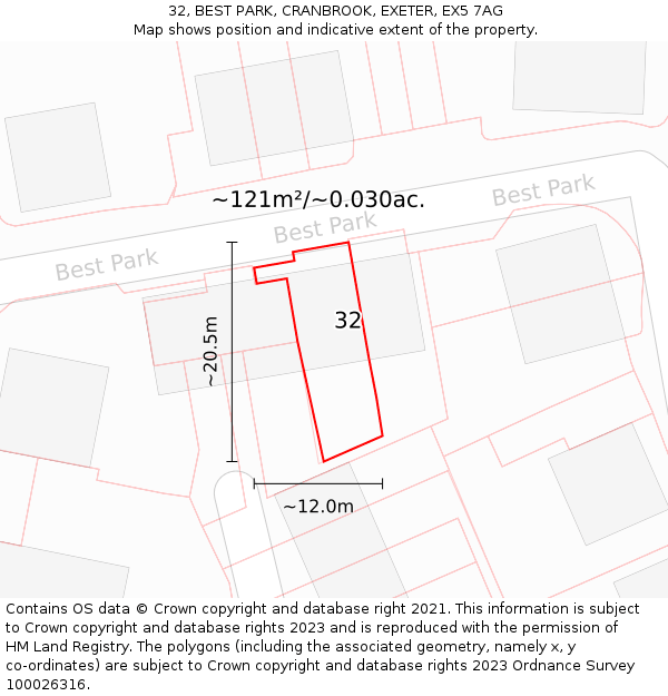 32, BEST PARK, CRANBROOK, EXETER, EX5 7AG: Plot and title map