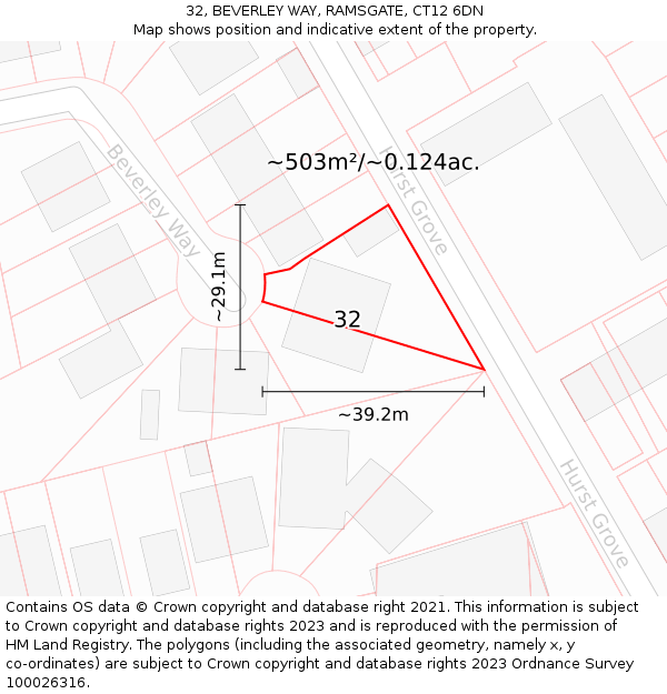 32, BEVERLEY WAY, RAMSGATE, CT12 6DN: Plot and title map