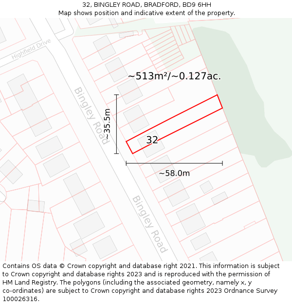 32, BINGLEY ROAD, BRADFORD, BD9 6HH: Plot and title map