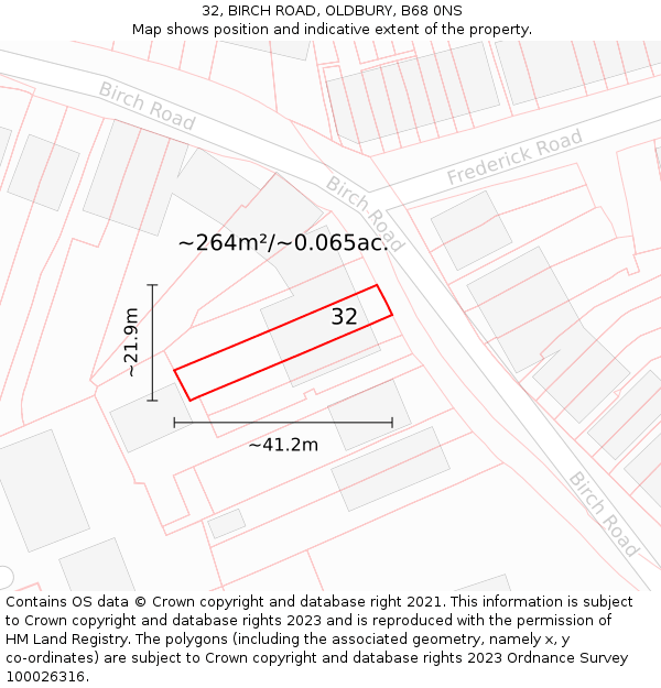 32, BIRCH ROAD, OLDBURY, B68 0NS: Plot and title map