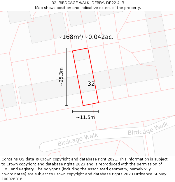 32, BIRDCAGE WALK, DERBY, DE22 4LB: Plot and title map