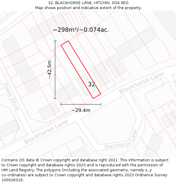 32, BLACKHORSE LANE, HITCHIN, SG4 9EG: Plot and title map