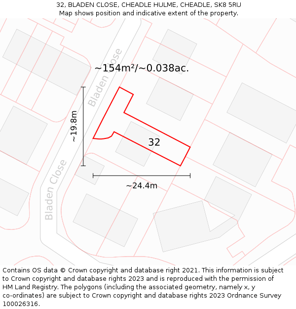 32, BLADEN CLOSE, CHEADLE HULME, CHEADLE, SK8 5RU: Plot and title map
