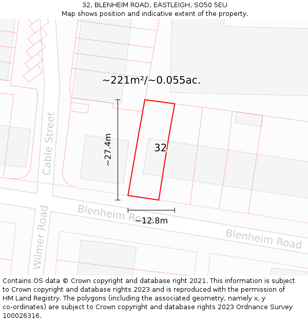 32, BLENHEIM ROAD, EASTLEIGH, SO50 5EU: Plot and title map