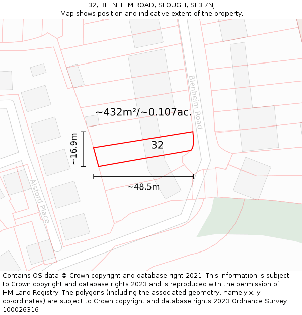 32, BLENHEIM ROAD, SLOUGH, SL3 7NJ: Plot and title map