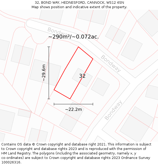 32, BOND WAY, HEDNESFORD, CANNOCK, WS12 4SN: Plot and title map