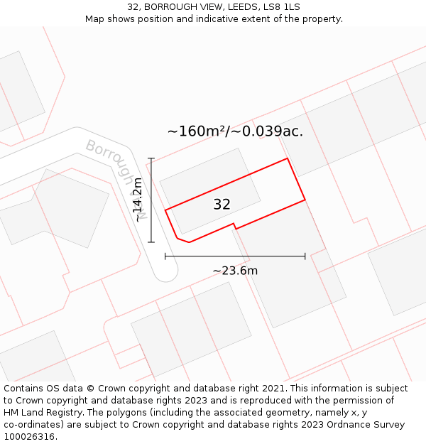 32, BORROUGH VIEW, LEEDS, LS8 1LS: Plot and title map