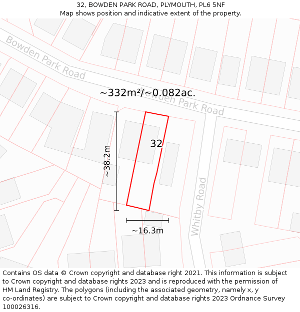 32, BOWDEN PARK ROAD, PLYMOUTH, PL6 5NF: Plot and title map